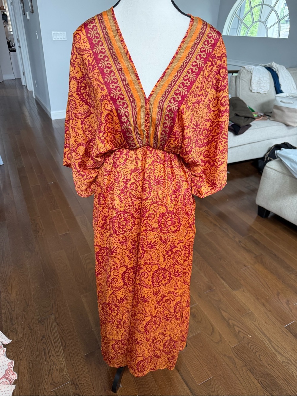 Stunning India Boutique Orange and Red Floral Paisley Midi/Maxi Dress